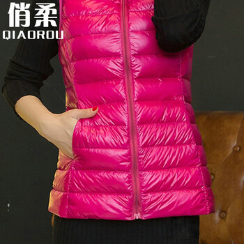 俏柔2015秋冬季新款女装轻薄羽绒服马甲修身气质百搭短外套503 玫红 XXL