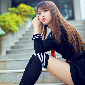 
                                                            茗门卡淇 COSPLAY地狱少女 阎魔爱裙子校服水手服红领巾学生装 336黑色上衣+黑裙子+红领带+黑色白条纹袜210 L                