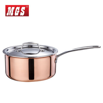 
                                                                                MGS 18-10不锈钢小奶锅 通体复合三层铜锅加厚煮辅食小汁汤锅 不锈钢盖 20cm内径 汁锅                