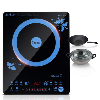 
                                        美的（Midea）电磁炉 哑光防滑面板 独立操控按键 四重防水 八档火力 一键爆炒 C21-WT2121（标配汤锅+炒锅）                