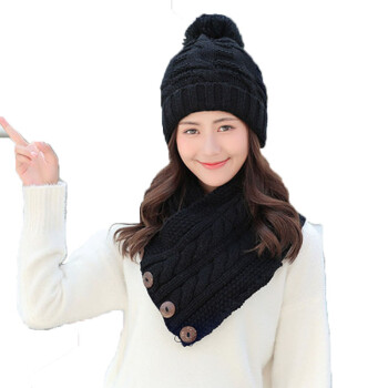 adfenna 韩版针织两用脖套简约冬季骑车保暖帽出行女冬毛线帽子 黑色