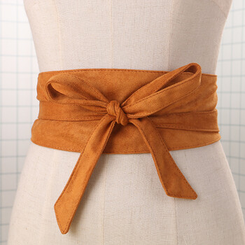女系带束腰腰带 宽腰封蝴蝶结绑带 浅棕色