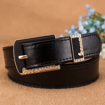 新款女士皮带女式腰带女韩版百搭时尚细装饰裤带腰带 黑色【图片 价格