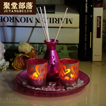 
                                        聚堂部落（jutangbuluo） 浪漫婚庆 装饰家居 蜡烛玻璃杯 含托盘石子 款式四                