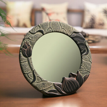 升升有财 创意中式田园化妆镜台式圆形桌面单面梳妆镜子浴室卧室便携