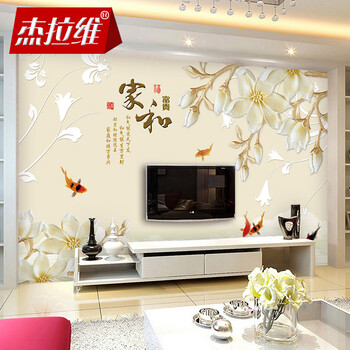 客厅电视背景墙壁画 现代中式无缝定制墙布 影视墙壁纸 sm4388 无缝