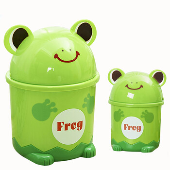 垃圾桶时尚创意迷你小熊翻盖果皮收纳桶车载家用有盖杂物桶 绿色青蛙