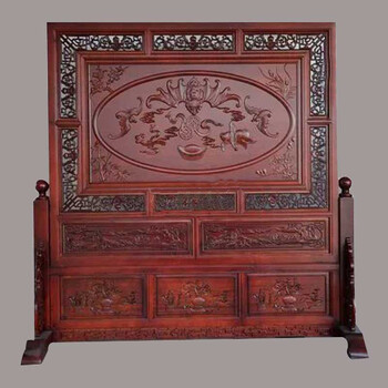 
                                        东阳木雕 年年有余 开业乔迁搬家礼品 落地屏 屏风 插屏 座屏 实木客厅玄关隔断                