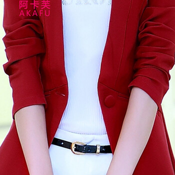 阿卡芙2015秋装新款大码女装韩版修身中长款外套显瘦女士休闲小西服淑女OL 酒红色 M