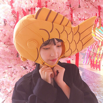 日系少女个性卡通卖萌可爱毛绒小猪小鱼头套软妹拍照写真道具 小鱼 可