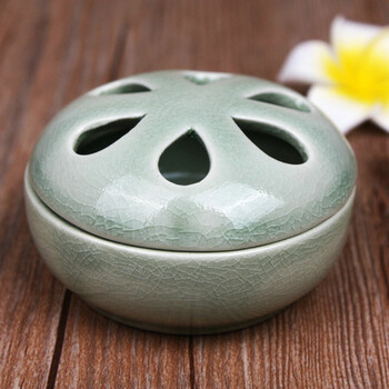 
                                        芳夕 带盖冰裂焚香炉 宝塔锥香碗碟 烛台碗 泰国裂纹釉 多色可选 墨绿色                
