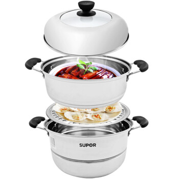 苏泊尔(SUPOR)304不锈钢蒸锅28cm双层复底汤蒸锅二层蒸笼明火电磁炉锅SZ28B2
