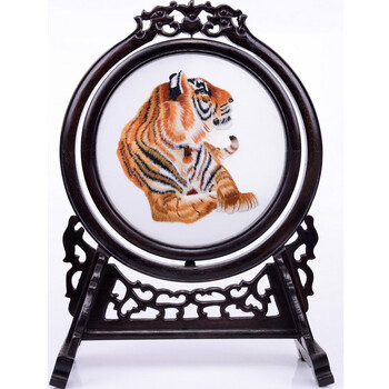 礼知有缘 苏州特色手工刺绣苏绣双面绣台屏摆件 白猫