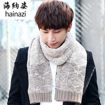 新款男士围巾针织毛线冬季保暖长款男围巾年轻人围脖 礼盒款绿色