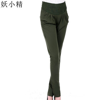 妖小精 2015秋装新款女装 韩版蕾丝哈伦大码显瘦休闲裤 女-8001 军绿色 58厘米(1尺75)