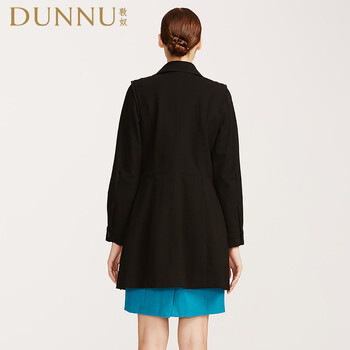 DUNNU敦奴 专柜正品  秋季新款纯色复古气质风衣 黑色 XXL