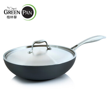 
                                        格林攀炒锅Greenpan 斯德哥尔摩硬氧系列无油烟不粘炒菜锅 30平盖(不带副柄)                