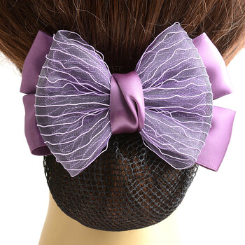 绢纱时尚空姐头花头饰淑女网兜发夹韩国细网职业银行发卡发圈 优雅紫