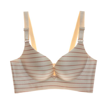 无钢圈聚拢小胸厚款性感无痕少女文胸套装条纹舒适调整胸罩 肤色 80a