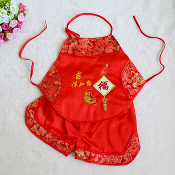 儿童肚兜男女宝宝肚兜套装夏小孩肚兜大码薄款1-2-3-4岁 红色吉祥如意