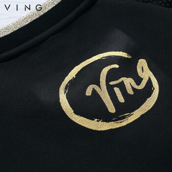 
                                        VING春秋高端女装刺绣网面拼接套头时尚棒球服卫衣女 黑色 XL                