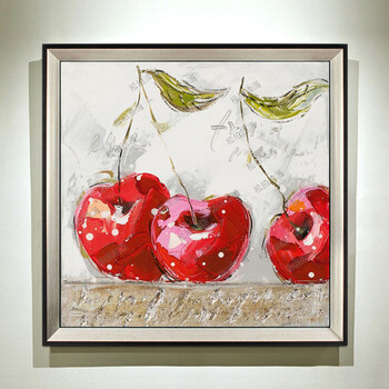 现代简约客厅装饰画手绘立体厚颜料餐厅水果挂画红色小樱桃 zn056-a