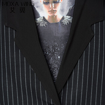 MOXA WING/艾翼 超大牌定制款女装四季百搭长款英伦范条纹马甲外套 撞色领口 黑色 XXL
