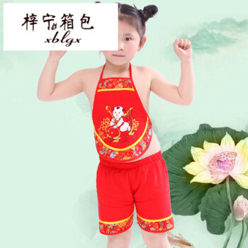 婴儿肚兜棉夏薄款春夏季儿童小孩宝宝新生儿兜兜女童红色套装m wd