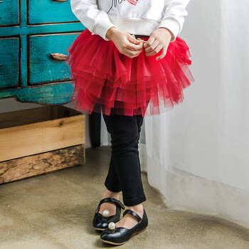 船鼠儿童裤子外穿弹力公主网纱裙裤宝宝打底裤春秋女童假两件裤裙 红