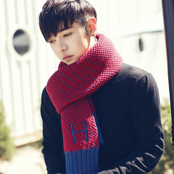 冬季新款男韩版潮毛线围巾加厚学生年轻人保暖围脖 绿色