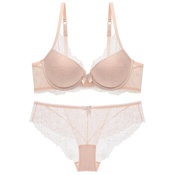 女士文胸套装聚拢性感诱惑蕾丝小胸内衣内裤女 肤色 80b