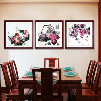 新中式简约大气餐厅背景墙装饰画墙挂壁画饭厅水果国画水墨有框画 b