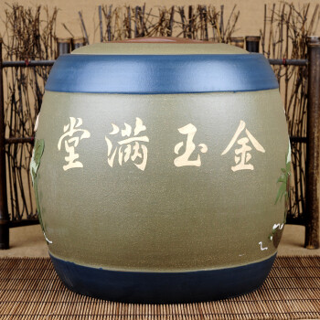 
                                        谱茗 紫砂茶叶罐手工贴花罐普洱茶七子饼茶叶罐大号茶叶罐 花开富贵鼓形十饼 绿色                