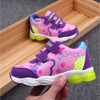 2017秋冬童鞋儿童卡通小猪佩奇女童可爱防滑保暖跑步休闲运动鞋 紫色