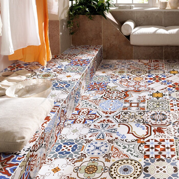 复古个性艺术拼花砖600仿古瓷砖餐厅阳台卫生间厨房地板砖(单张) f