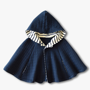 儿童外出保暖外套小童连帽 婴幼儿披肩4 深蓝空气层斗篷 均码(70-90)