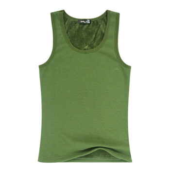 绒修身保暖背心纯棉运动贴身大码打底女紧身内衣马甲 军绿色(圆领男)