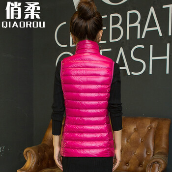 俏柔2015秋冬季新款女装轻薄羽绒服马甲修身气质百搭短外套503 玫红 XXL