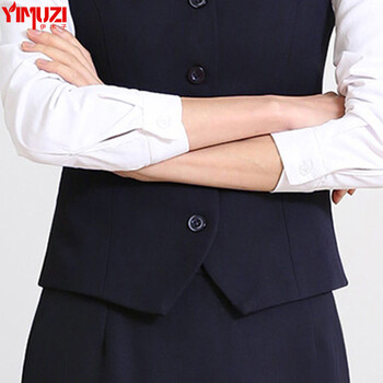 伊木子2016年春款新款马夹职业装女装银行酒店工作服马甲套裙套裤空姐制服858M 藏蓝马甲+衬衣+西裤 3XL