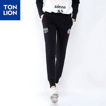 唐狮（TonLion）2015秋装 女贴标针织休闲长裤 黑色 S