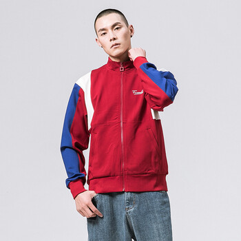 2018春装男装蓝白红拼接撞色校园风夹克外套运动夹克男 红色 m