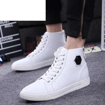 男靴时尚潮鞋款新个性高帮男子透气时尚马丁靴白色内增高短靴韩版拉链