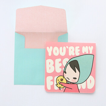 意可女孩卡片迷你留言卡贺卡对折带封卡生日祝福片 头巾女孩-好朋友