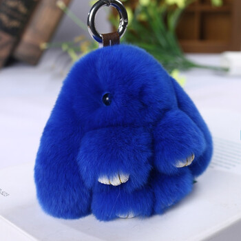 版獭兔毛装死兔超小号呆萌兔皮草小兔子手机饰品包钥匙扣挂件 宝蓝色