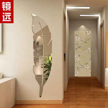 镜远抖音创意亚克力镜面墙贴室内墙面装饰3d立体北欧壁饰羽毛镜玻璃镜自粘房间客厅卧室儿童房软镜子jm009 镜面银色 镜向左特大 图片