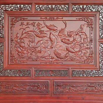 
                                        东阳木雕 年年有余 开业乔迁搬家礼品 落地屏 屏风 插屏 座屏 实木客厅玄关隔断                