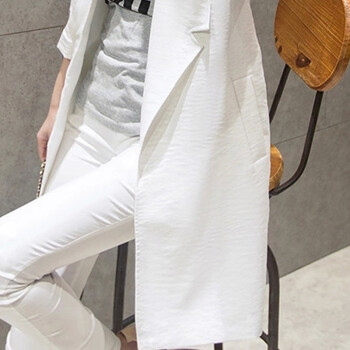 靓昕阁 2015秋季新品 韩版修身七分袖中长款休闲西服棉麻薄外套 9223 白色 L