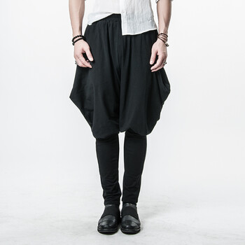 原创设计武士裤春季纯棉休闲小脚裤大裆裤哈伦修身九分裤黑色男裤