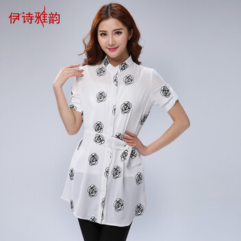 伊诗雅韵夏装新款中长款飘逸时尚手工刺绣花朵衬衫 高端品位女装休闲百搭外套 6607 白色 均码