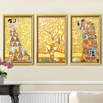山迪欧式手绘油画客厅玄关装饰画壁画挂画克里姆特生命树 亲吻 含画框72X102